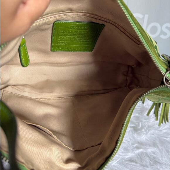 Vintage Coach y2k 9363 Signature East West Duffel Hobo Bag Green Shoulder Bag - Picture 5 of 13